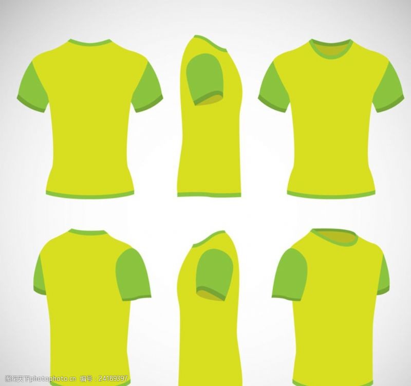 绿色短袖上衣多角度绿色T恤设计矢量素材