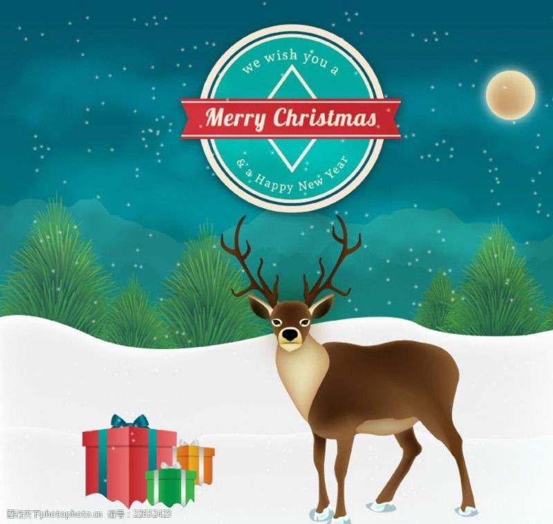 圣诞节贺卡图片圣诞节雪地麋鹿背景矢量素材