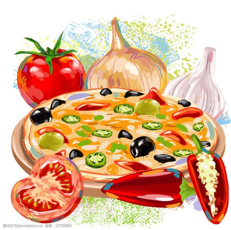 红辣椒素材美味蔬菜披萨矢量素材
