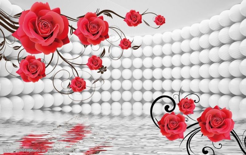 玫红牡丹3D玫瑰