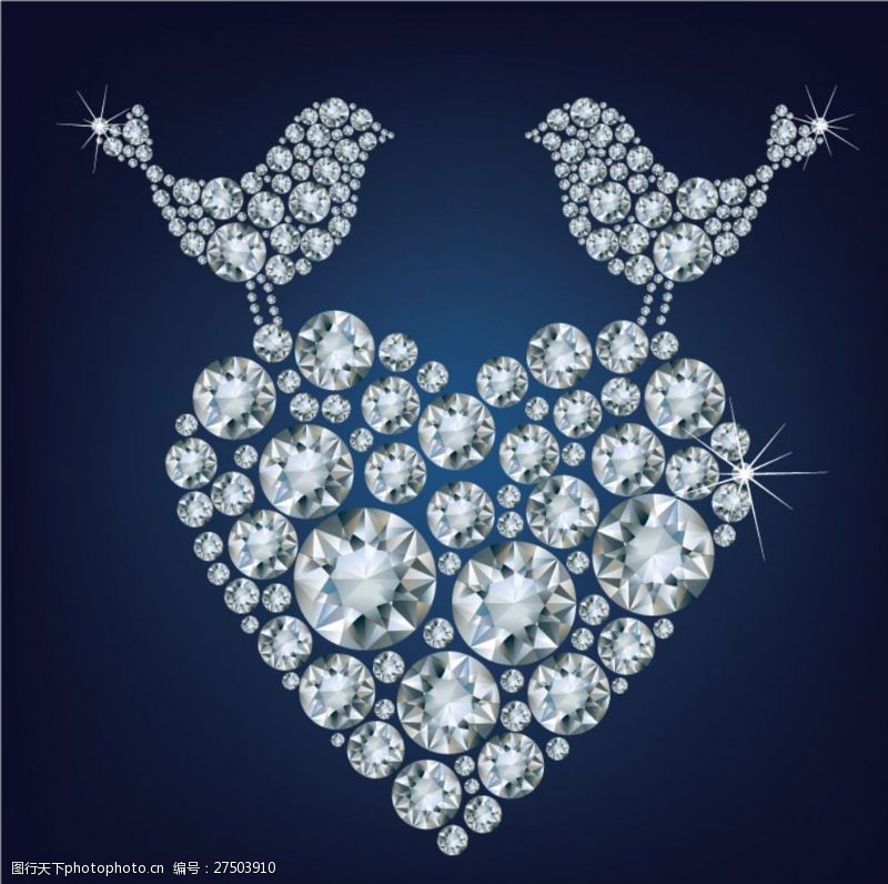 水晶背景钻石鸟与爱心设计矢量素材