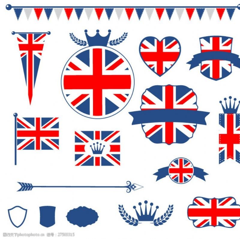 皇冠英国国旗元素标签矢量素材