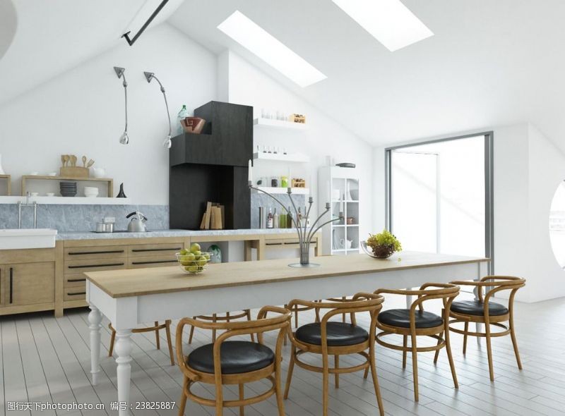 室内设计高清图片餐厅与开放式厨房内景摄影