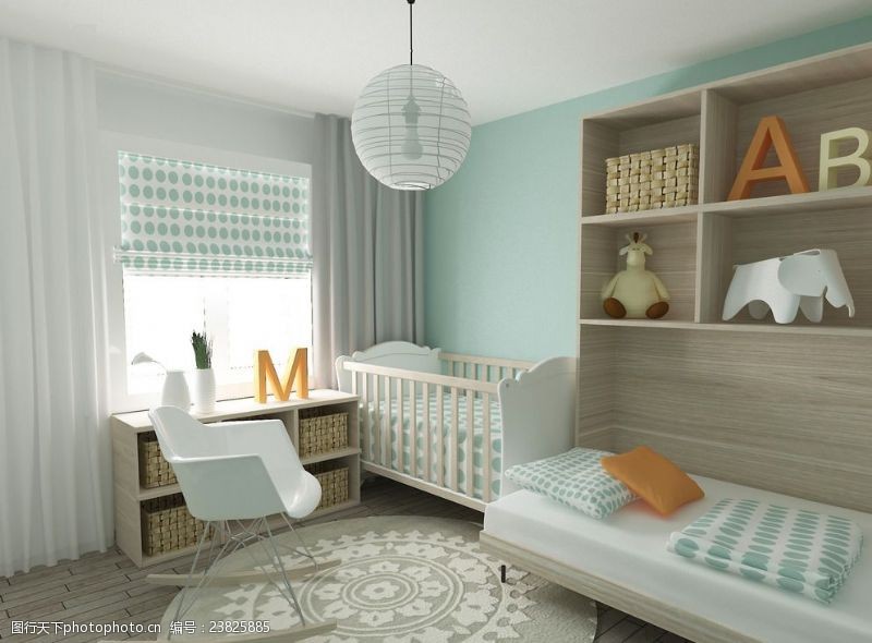 室内设计高清图片卧室儿童房里的婴儿床