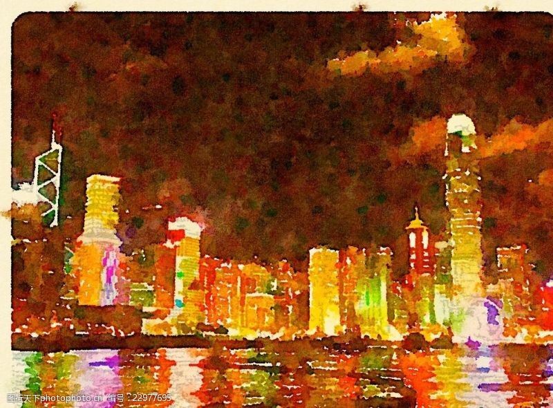 香港夜景水彩图片免费下载 香港夜景水彩素材 香港夜景水彩模板 图行天下素材网