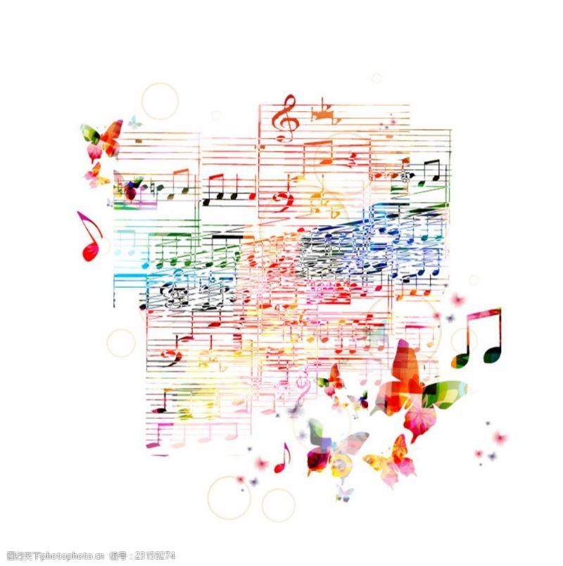 音乐与舞蹈水彩五线谱与蝴蝶矢量素材