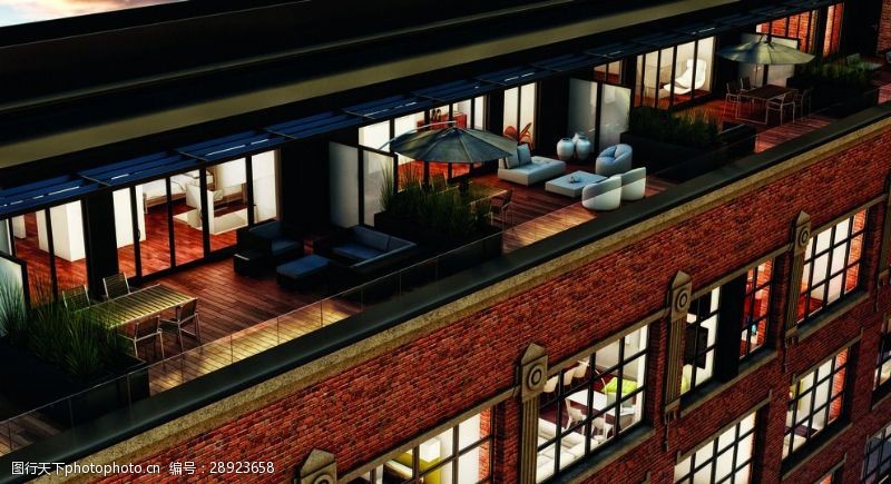 城市地产红墙公寓楼天台花园效果图