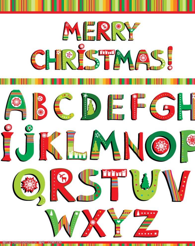 圣诞节贺卡图片圣诞英文字母设计矢量图
