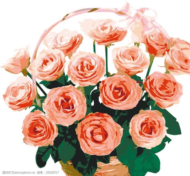 花篮装饰彩绘玫瑰花束矢量素材