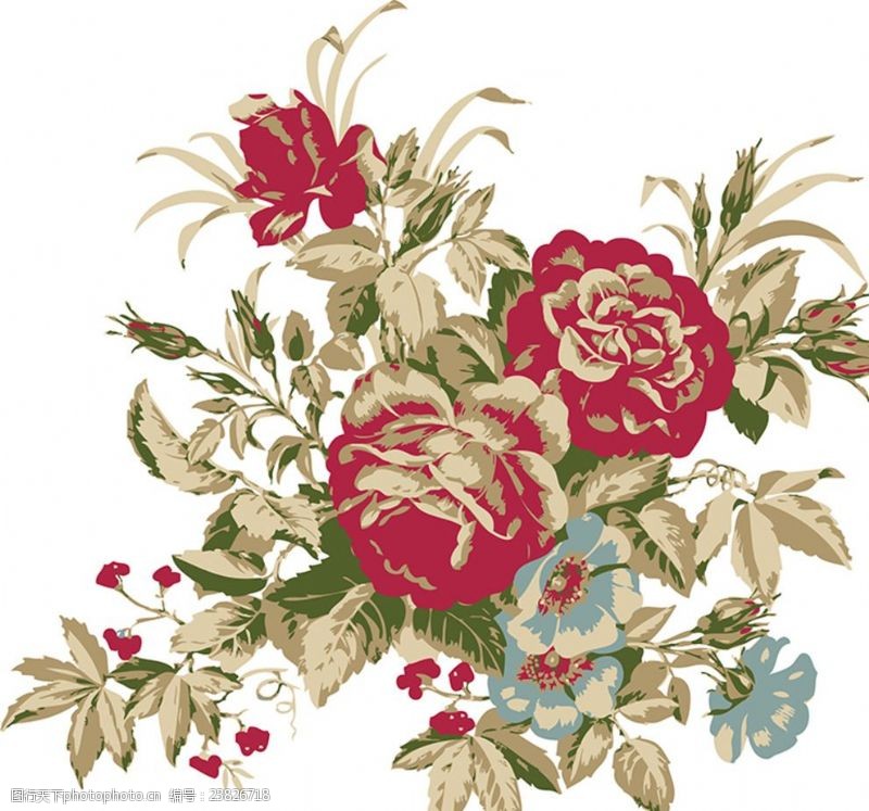 花束素材彩绘玫瑰花束矢量素材