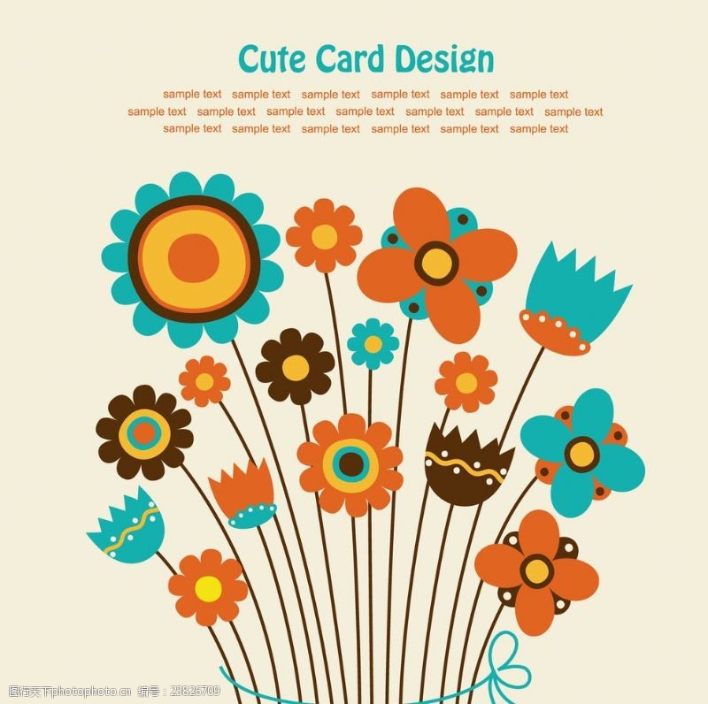 花束素材童趣花卉卡片设计矢量素材