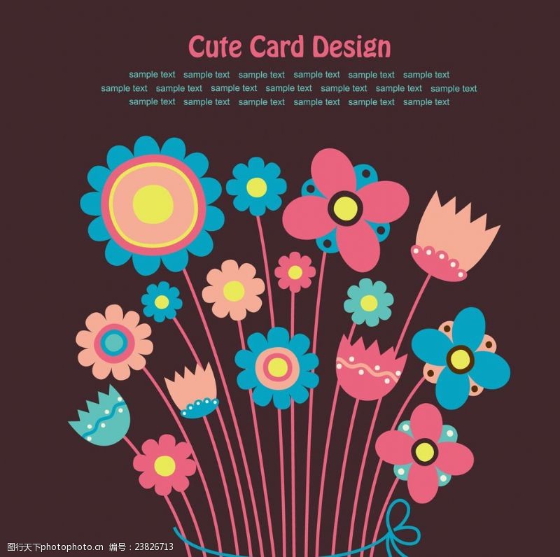 花束素材童趣花卉卡片设计矢量素材