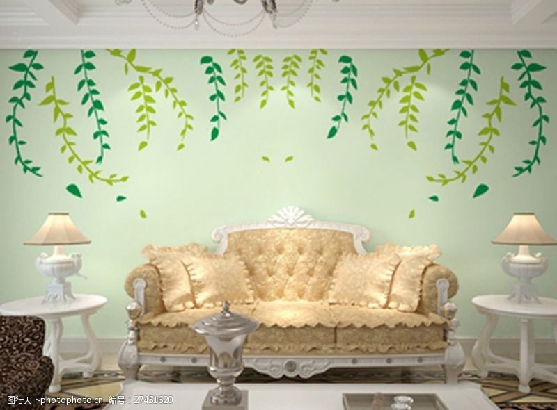 硅藻泥花型客厅沙发背景