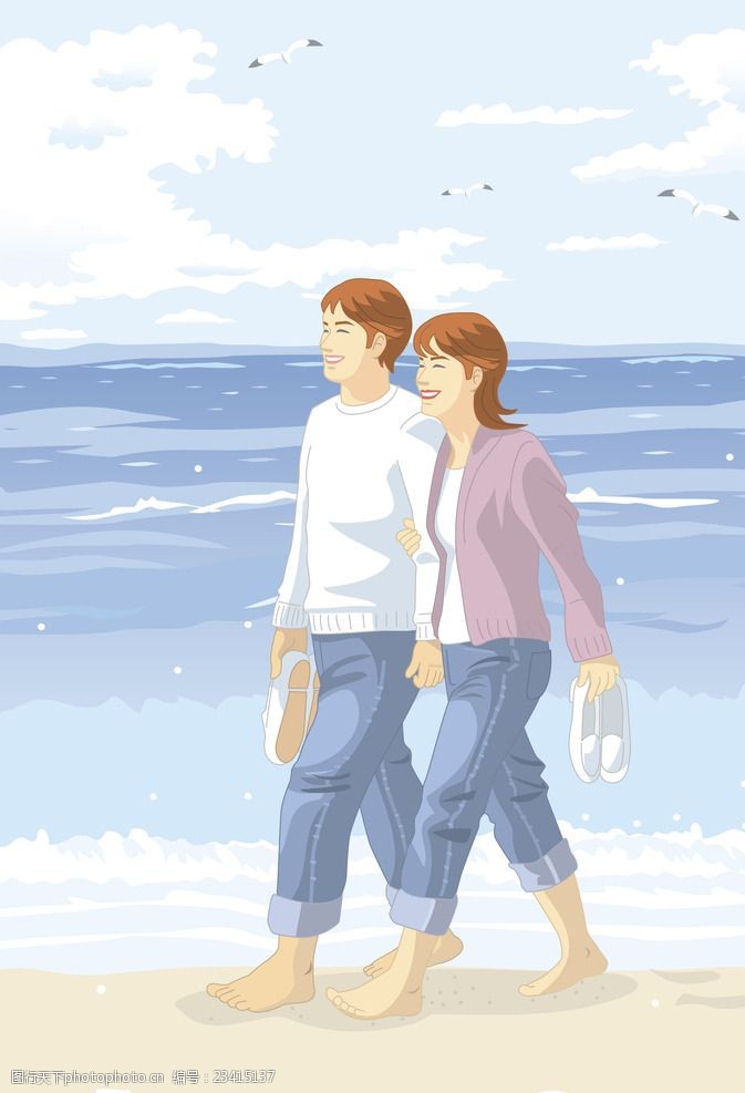 情侣海边漫步沙滩漫步