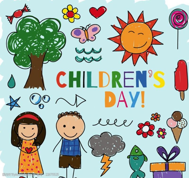 水滴标志彩绘儿童节元素