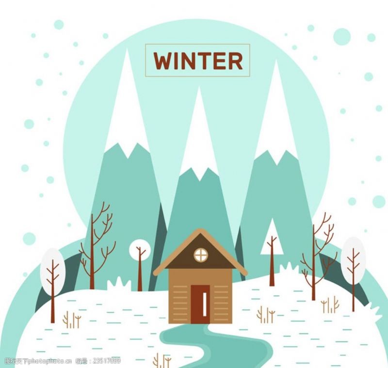 住宅海报卡通冬季木屋风景矢量素材