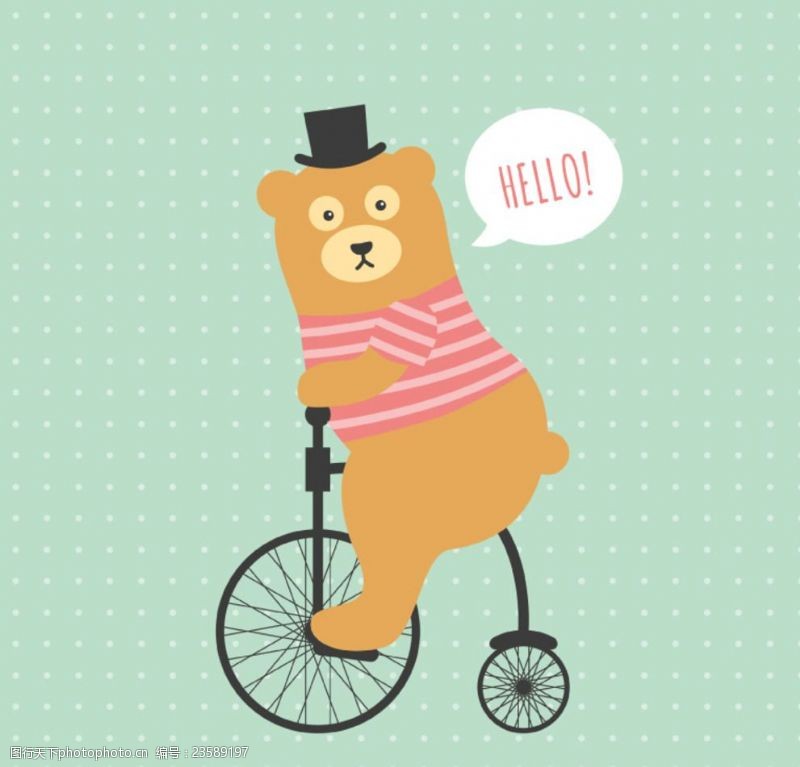 骑单车骑大小轮自行车的熊