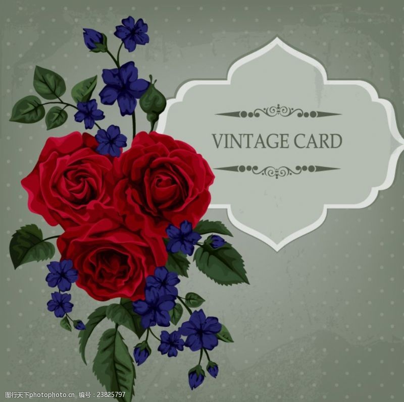 点状红玫瑰花束装饰卡片