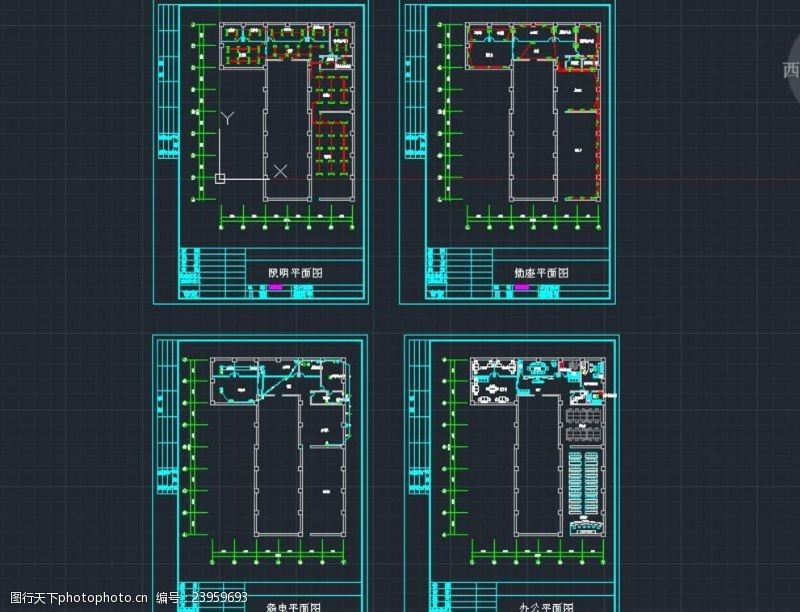 空调系统图三层办公楼弱电施工图