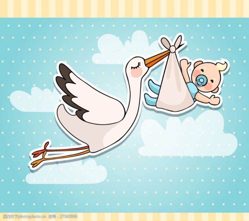 鸟插画送子鹤与婴儿贴纸