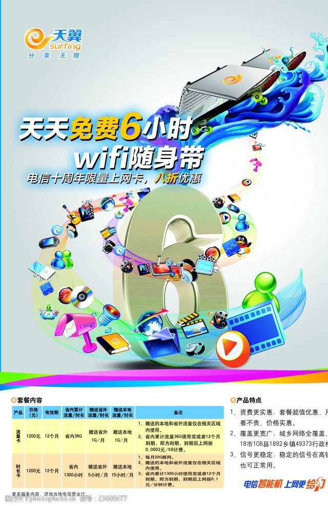 网际网络wifi蓝色电信WIFI宣传海报