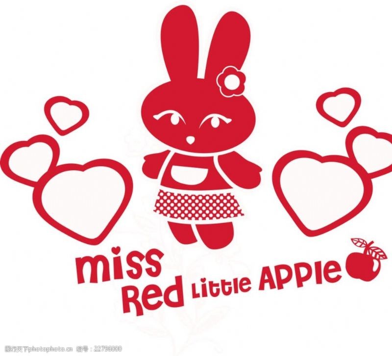 苹果绣花矢量卡通兔子印花图案