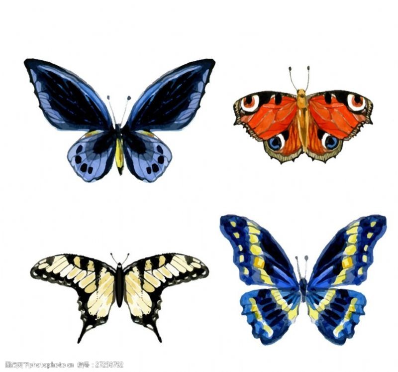 蓝色图四个蝴蝶