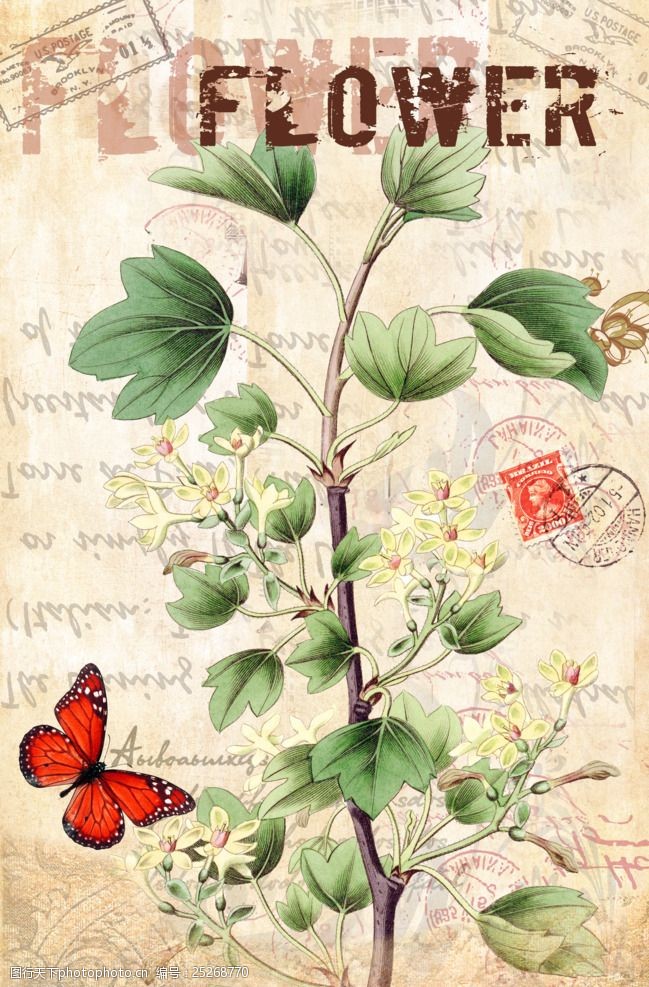 复古花卉背景欧式古典装饰画