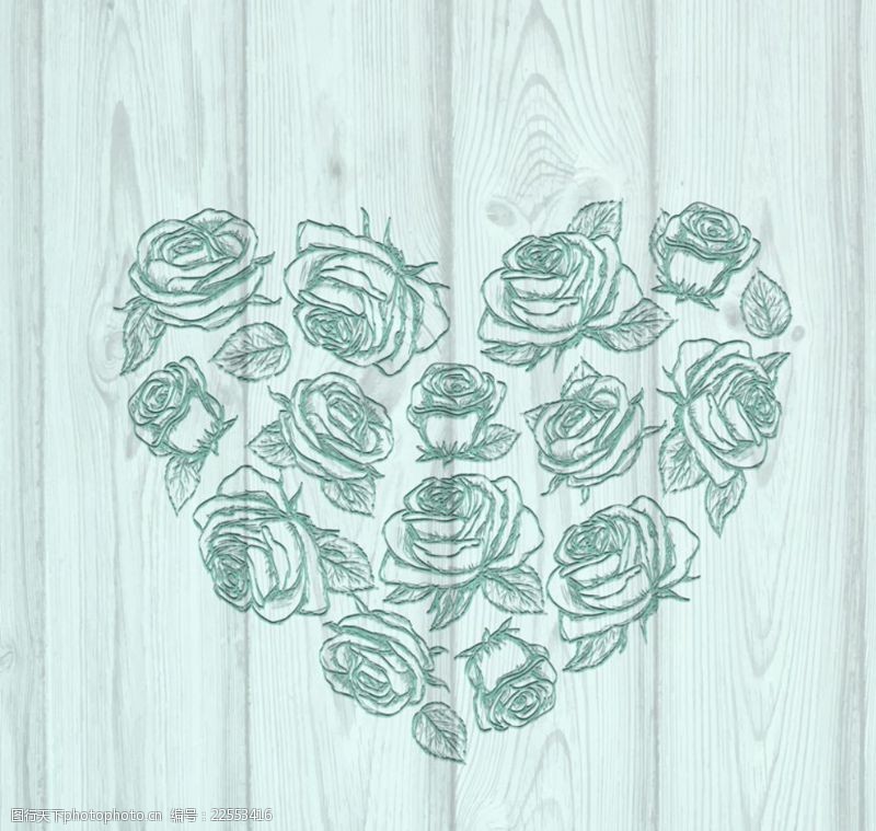 婚礼画册木板上的玫瑰花爱心