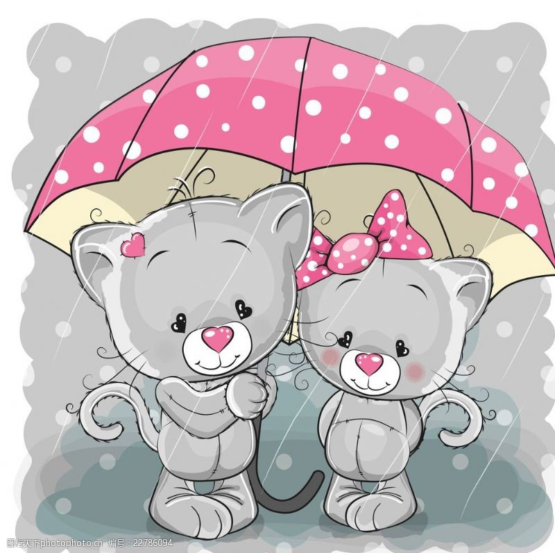 打伞人下雨打伞小猫咪