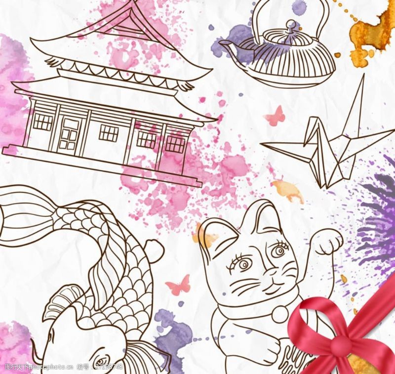招财猫彩绘日本元素插画