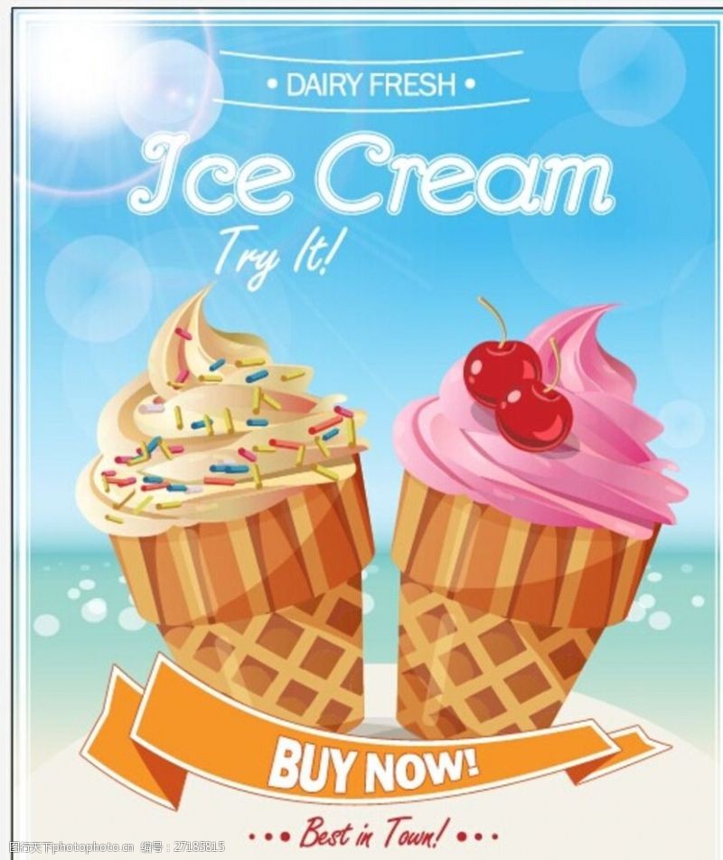 果味冰淇淋欧美矢量手绘冰淇淋