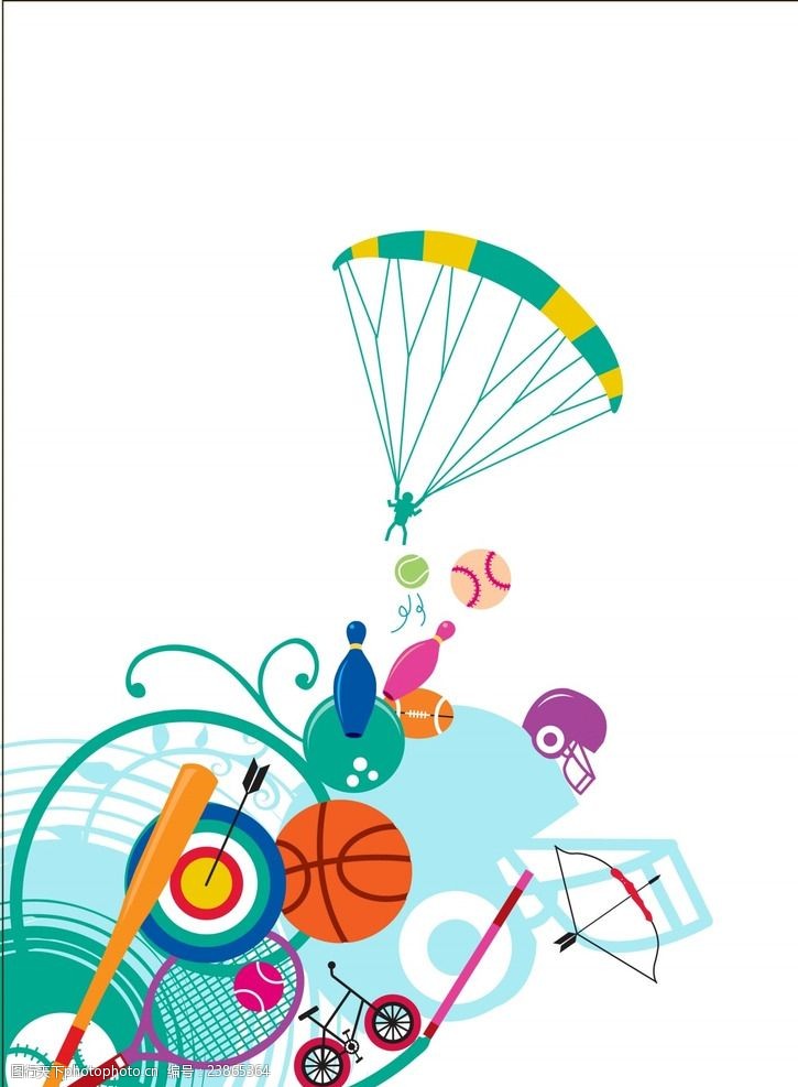 花篮装饰矢量创意卡通篮球降落伞背景素材