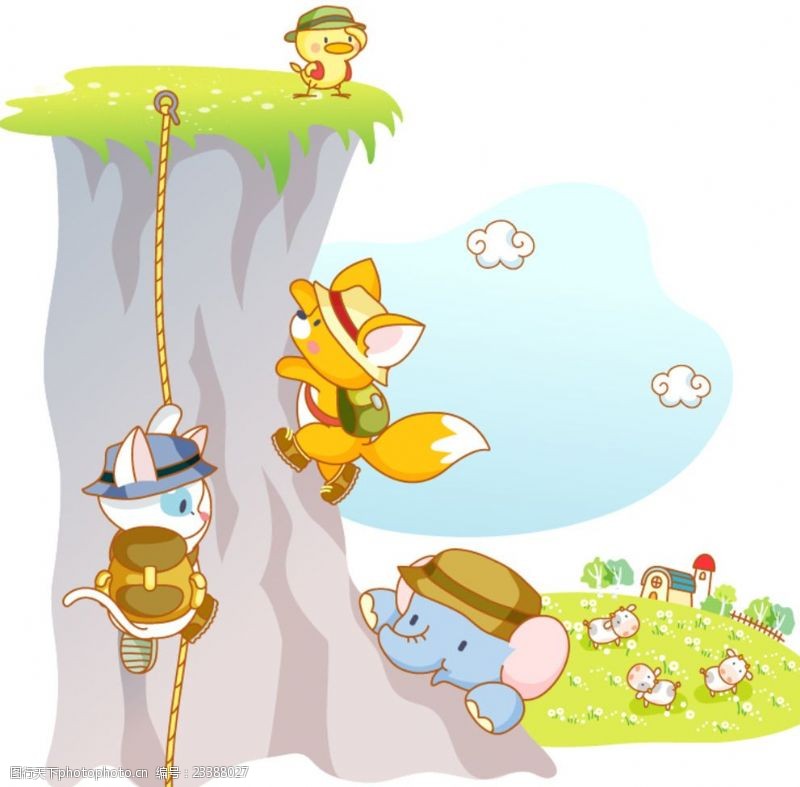 可爱的小象攀岩的卡通小动物