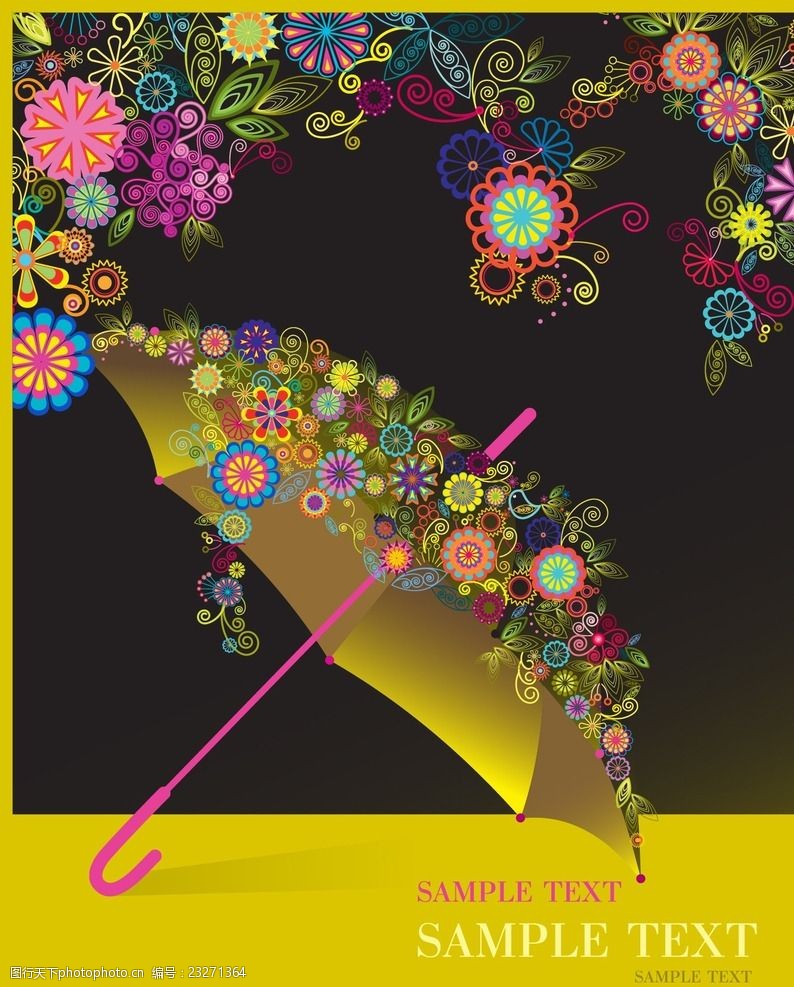 艺术本矢量雨伞上面的梦幻花朵