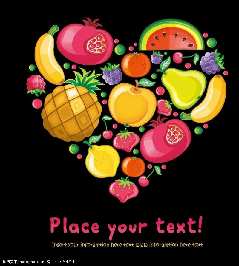水果装饰画矢量水果芒果爱心葡萄菠萝背景