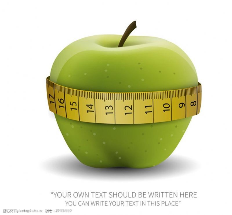 减肥广告围卷尺的青苹果矢量素材