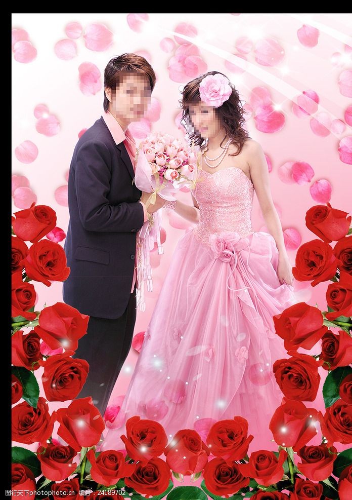粉色玫瑰花背景浪漫玫瑰婚纱模板