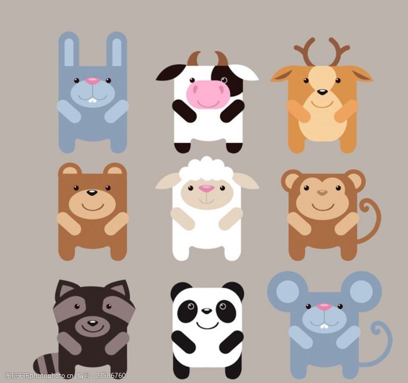 卡通熊猫各种可爱动物