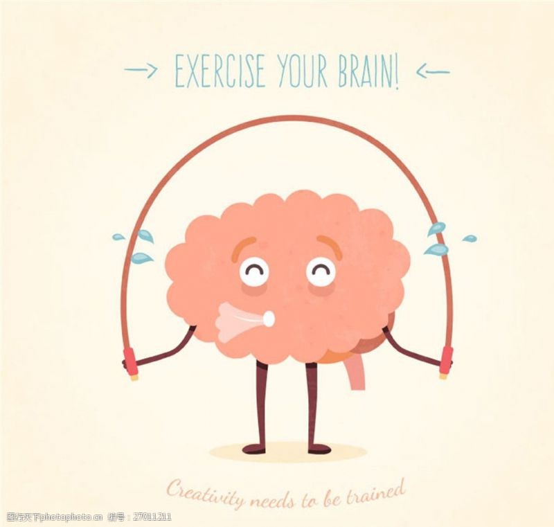 健身锻炼卡通健身的大脑插画矢量图