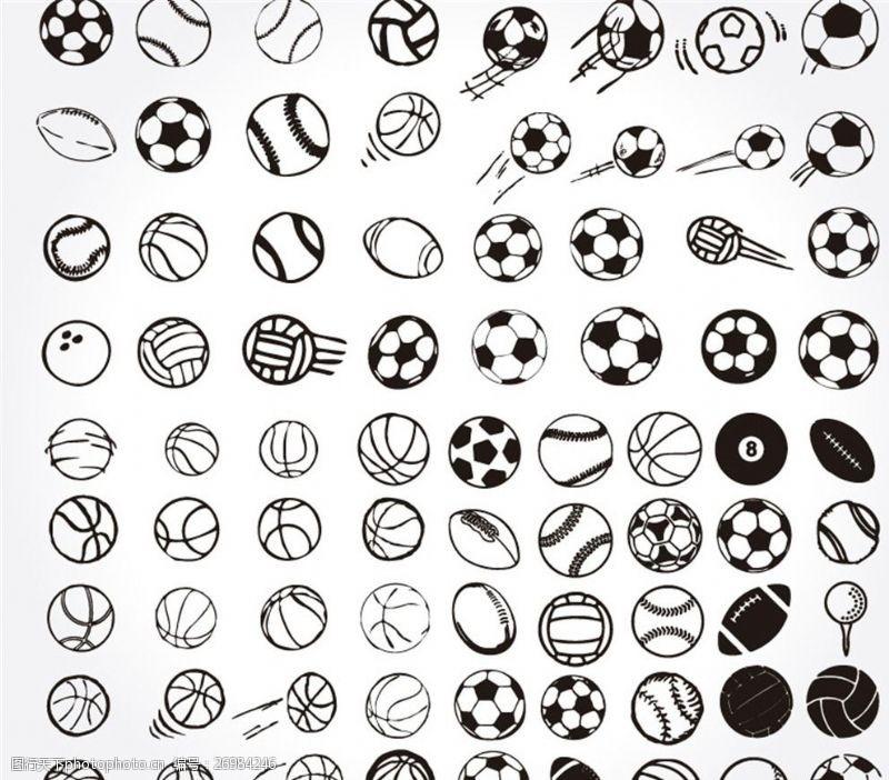 足球篮球手绘球类设计矢量素材
