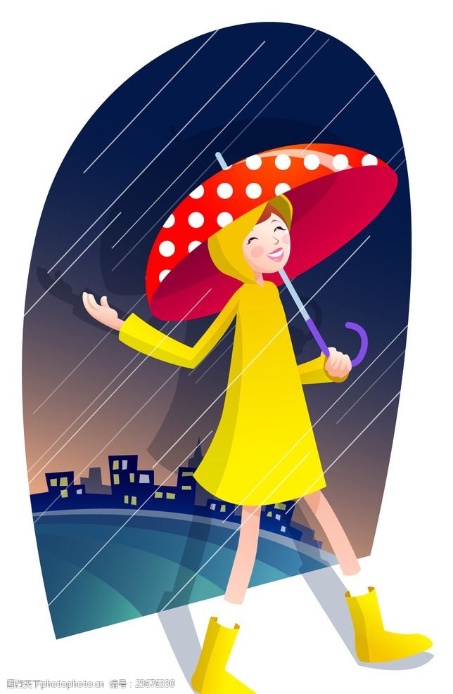打伞人打着雨伞的矢量卡通女孩