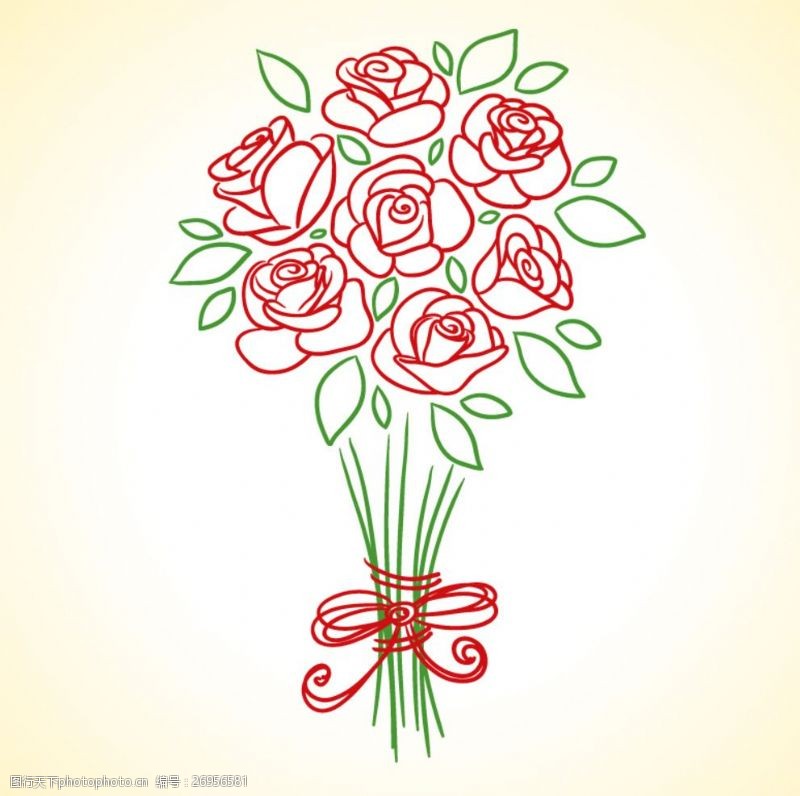 情人节卡片手绘红玫瑰花束