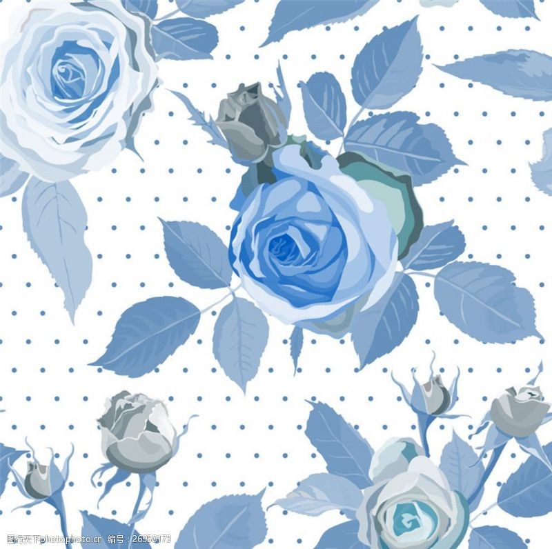 蓝色玫瑰花无缝背景矢量素材