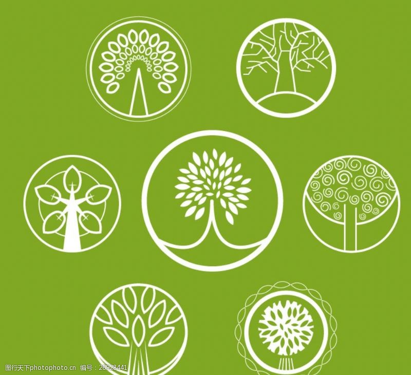 绿色环保背景7款圆形树木图标