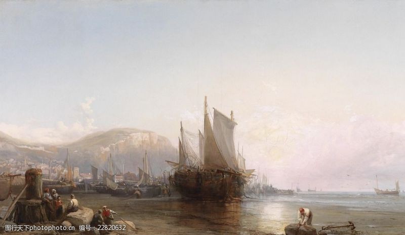 静物系列欧洲帆船风景油画