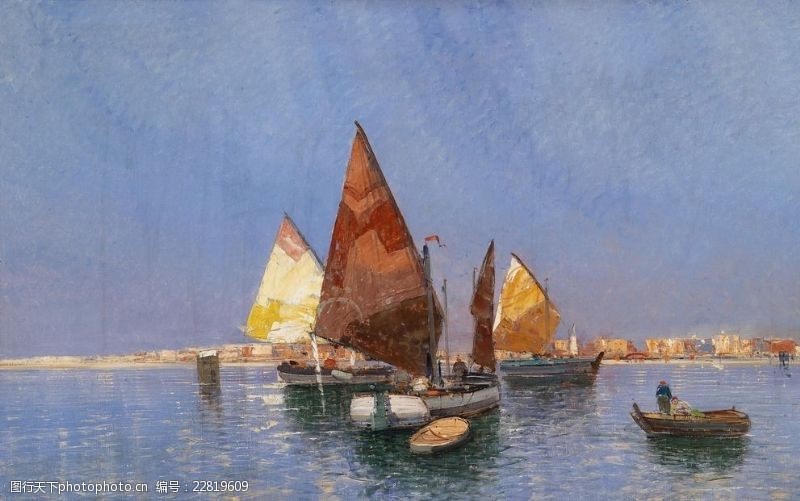 油画风格欧洲帆船油画