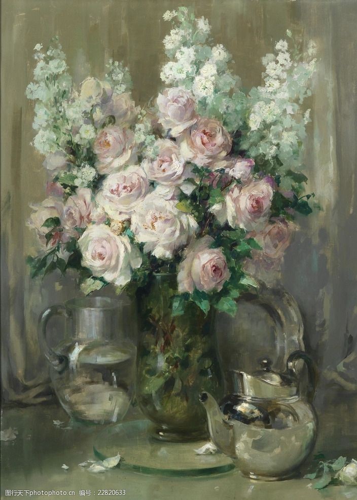 静物系列欧洲花卉花瓶油画