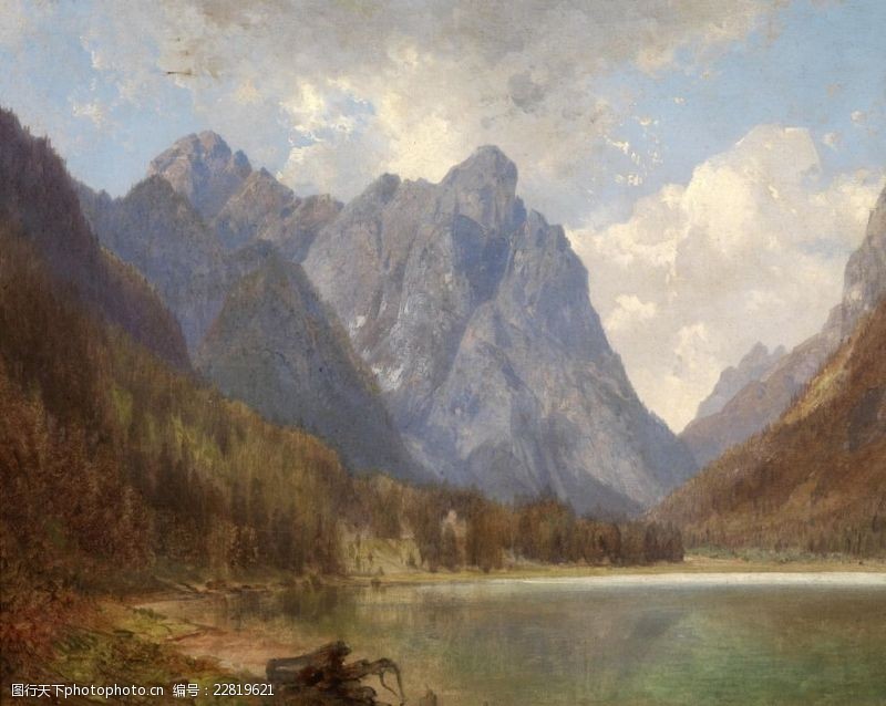 静物系列欧洲小湖风景油画