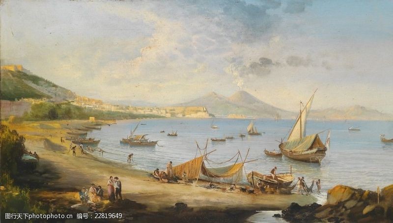 油画风格欧洲风景大海帆船油画
